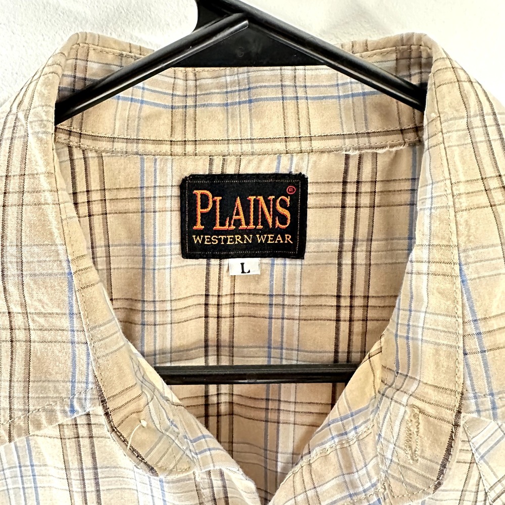 Plains Western Wear Men's Vintage Multicolour Plaid Pearl Snap Button Shirt‎ L